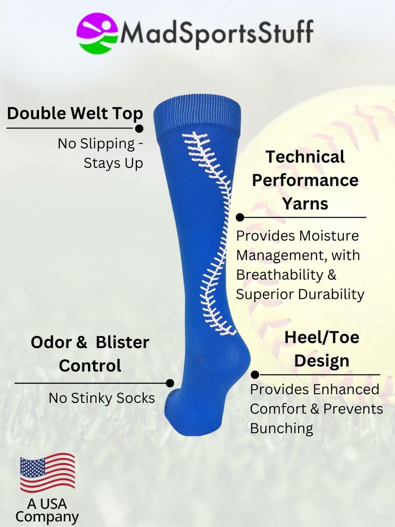 MadSportsStuff Softball Socks with Stitches Over the Calf (Royal/White, Medium) - Image 4